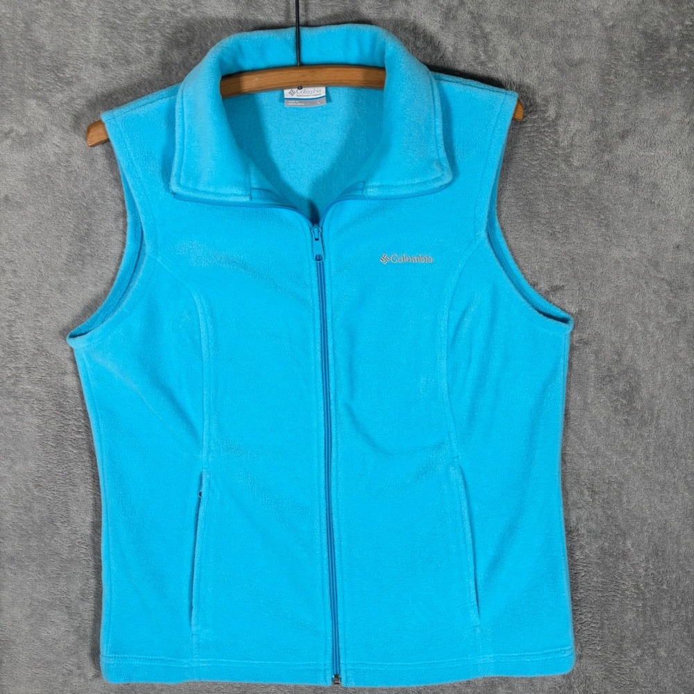 Columbia Womens Fleece Vest Blue Full Zip Mock Neck WL1023 Size L Gorpcore Hike
